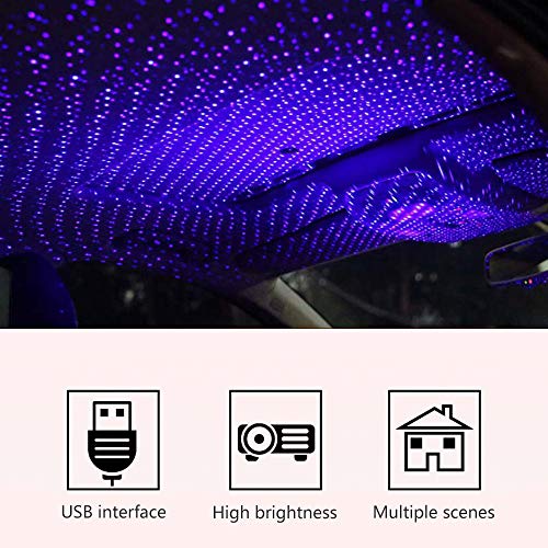 Luces LED de atmósfera, múltiples modos ajustables, proyector de estrella USB, luz de noche, luz de estrella de techo, decoración de atmósfera para coche/hogar/fiesta (azul púrpura)