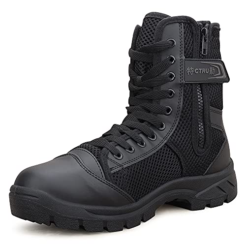 LUDEY Hombres Botas Militares Ultraligeros con Cremallera, Transpirables Botas Tácticas de Combate SN-307 W-Negro 46 EU