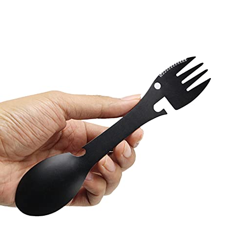 LULJY - Navaja multifuncional, 5 en 1, con cuchara multifunción, portátil, tenedor, cuchillo dentado, apto para camping y picnic