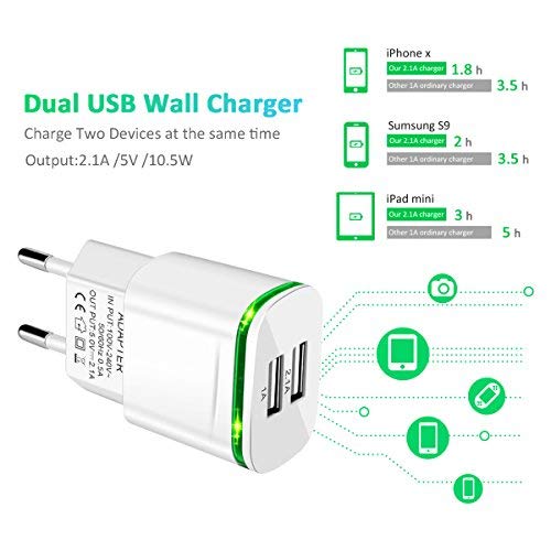 LUOATIP Cargador USB, 4-Pack 2.1A 5V Universal Doble Puertos Corriente Enchufe Movil de Pared Adaptador Replacement for iPhone 11 X XS/XS MAX XR 8 7 6 6S Plus SE 2020 5S, Samsung S9 S8 S7, Android