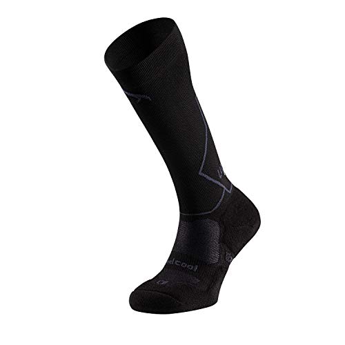 Lurbel Horus, Calcetines compresivos, Calcetines de Trail, Calcetines Transpirables y Anti-ampollas, Calcetines para correr Unisex (NEGRO - MARENGO, GRANDE - L)