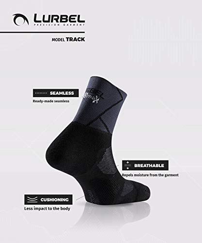 Lurbel Track, Calcetines de Trail Running, Calcetines Anti-Ampollas, Calcetines Transpirables y Anti-olor, Calcetines de correr. Calcetines Para Hombre, Unisex. (Negro - Marengo, PEQUEÑA - S)