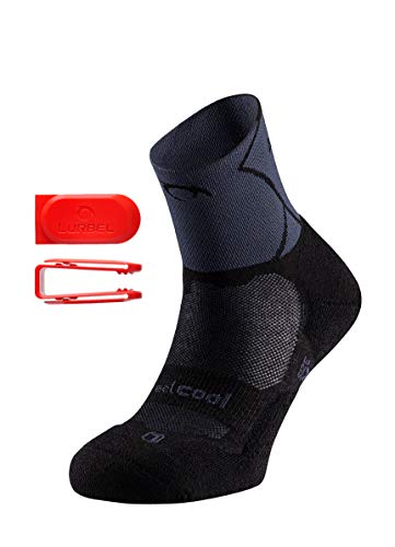 Lurbel Track, Calcetines de Trail Running, Calcetines Anti-Ampollas, Calcetines Transpirables y Anti-olor, Calcetines de correr. Calcetines Para Hombre, Unisex. (Negro - Marengo, PEQUEÑA - S)