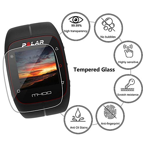 Lusee 3 Piezas Protector de Pantalla para Polar M430 / Polar M400 Cristal Vidrio Templado [Dureza 9H] [Alta Definición] Resistente a los arañazos/Anti-Huellas 2.5D Borde Curvo Protector de Pantalla