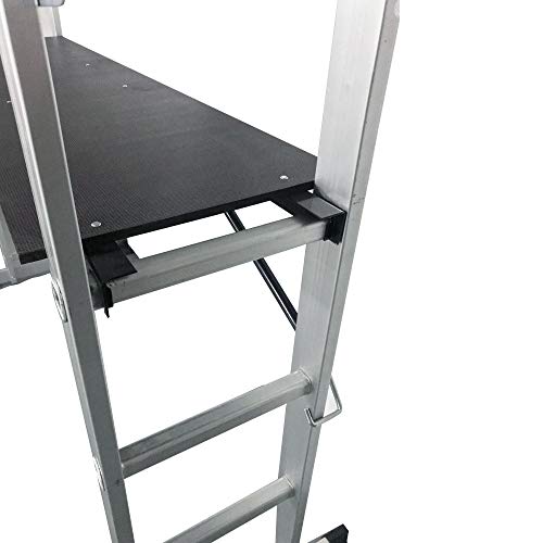 LZQ Escalera Andamio de Aluminio Multipropósito 3 en 1 - Escalera Plegable Aluminio - Plataforma de trabajo de hasta 150 kg antideslizante probado GS (EN 131)