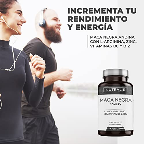 Maca Negra Andina |PREMIO 2021| 24.000mg Altamente Concentrada 20:1 - Máxima Energía y Rendimiento - Potencia Vigor y Libido - Maca Peruana Pura con L-Arginina para Hombres |120 Cápsulas Nutralie