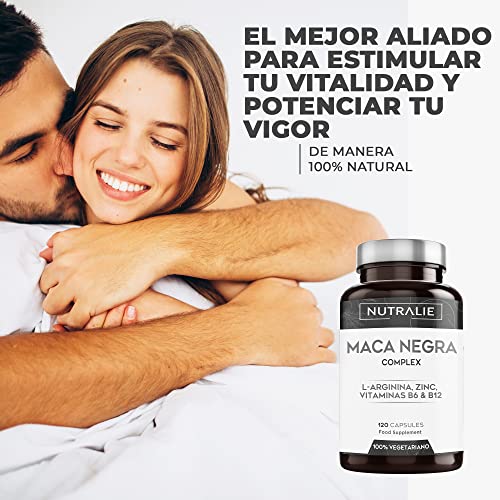 Maca Negra Andina |PREMIO 2021| 24.000mg Altamente Concentrada 20:1 - Máxima Energía y Rendimiento - Potencia Vigor y Libido - Maca Peruana Pura con L-Arginina para Hombres |120 Cápsulas Nutralie