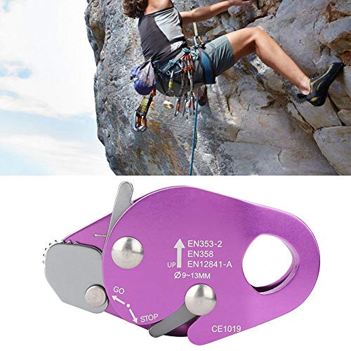 MAGT Cuerda Rapel, 7075 Descenso de frenado automático de Aluminio para aviación para Abrazadera de Cuerda de 9-13 mm Gancho de Rescate Anillo de rápel Equipo de Escalada Púrpura