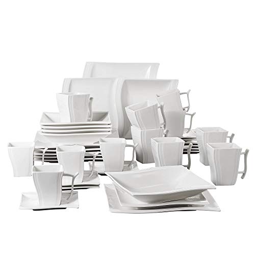 MALACASA serie Flora, 36 Piezas Vajillas de Porcelana Juegos de Vajillas Servicio de Cena con 6 Mugs, 6 Tazas de Café, 6 Platillos, 6 Platos de Postre, 6 Plato de Sopa y 6 Plato Plano para 6 Personas