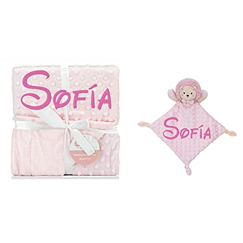 Manta de Bebe Personalizado con su Nombre Bordado, Manta de copito (Manta + DouDou) (Manta Modelo Erizo)