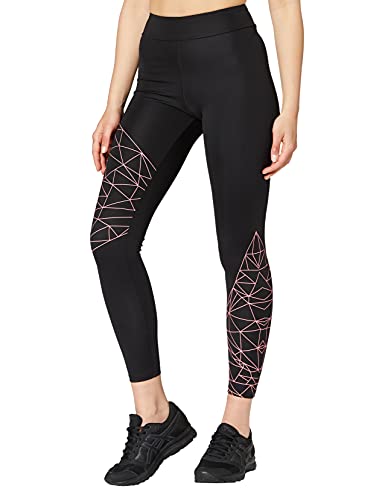 Marca Amazon - AURIQUE Leggings de Deporte con Estampado Óptico Mujer, Negro (Black/Mauveglow), 38, Label:S