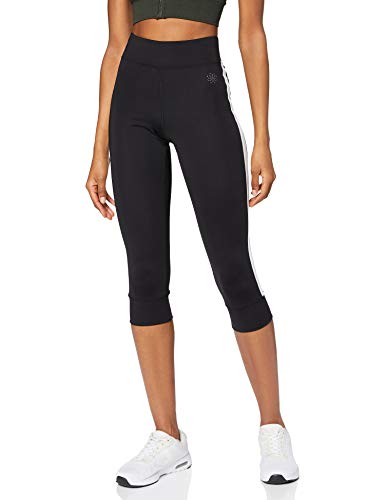 Marca Amazon - AURIQUE Mallas de Deporte Cortas con Banda Lateral Mujer, Negro (Black), 38, Label:S