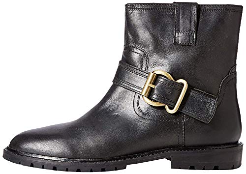 Marca Amazon - find. Pull On Leather Buckle Biker Botines, Negro Black, 40 EU