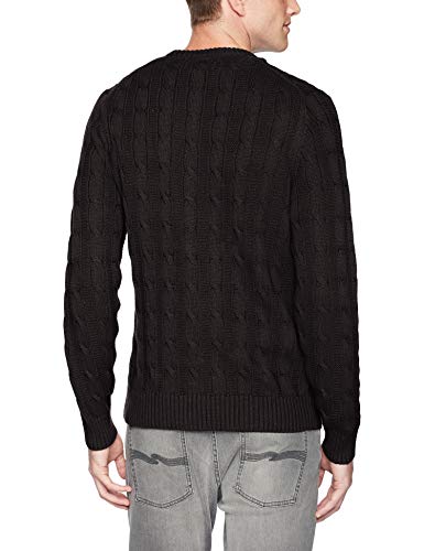 Marca Amazon - Goodthreads - Jersey de algodón suave de punto trenzado con cuello redondo para hombre, Negro (solid black), Large