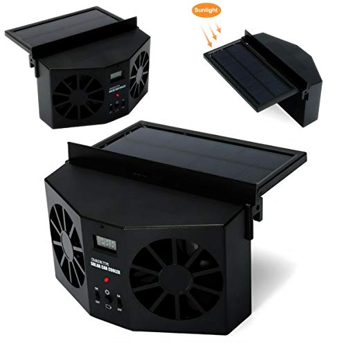 MASO Ventilador de escape de coche con energía solar, ventilador de radiador de coche, radiador de ventilación de aire de ahorro de energía purificadores de aire 2W ABS (negro)