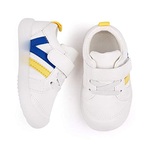 MASOCIO Zapatillas Bebe Niño Niña Zapatos Primeros Pasos Bebé Deportivas Antideslizante Blanco Azul Talla 19 (Corrección Talla 19.5 a 19)