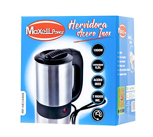 MAXELLPOWER HERVIDORA ELECTRICA 0,5L Acero Inoxidable HERVIDOR DE Agua 1000W 2 Vasos INCLUIDOS