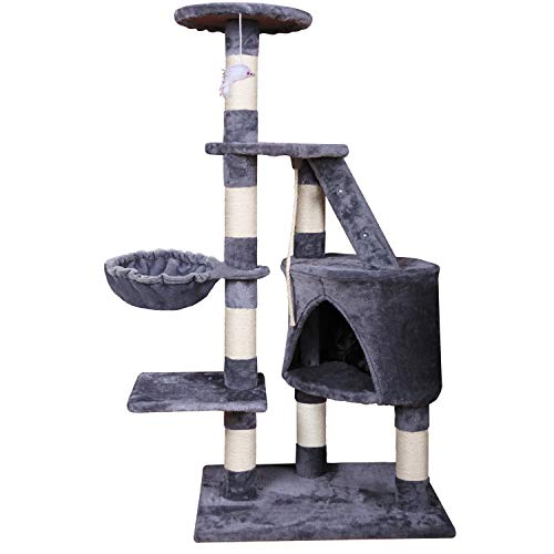 MC Star Árbol para Gato torre de escalada 120cm Gris Estable Rascador con Nidos, Hamaca, Plataformas, Juguete para gatos, Poste De Rascar De Sisal natural, PCT01305