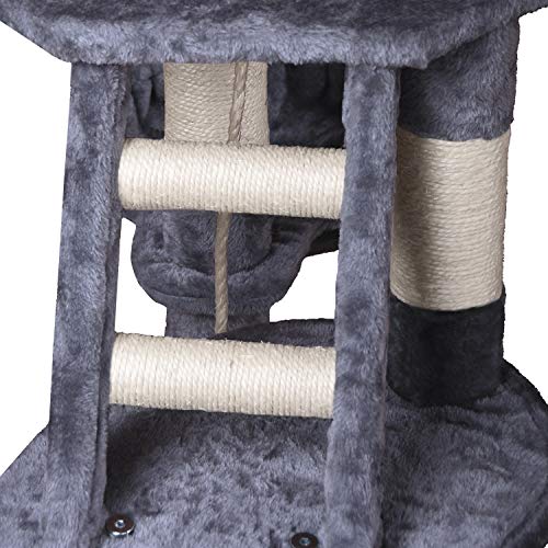 MC Star Árbol para Gato torre de escalada 120cm Gris Estable Rascador con Nidos, Hamaca, Plataformas, Juguete para gatos, Poste De Rascar De Sisal natural, PCT01305