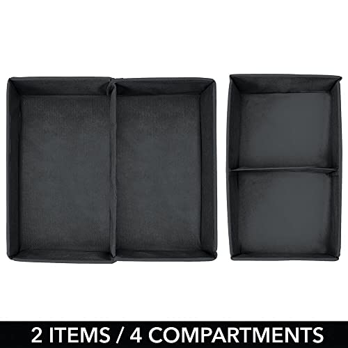 mDesign Juego de 2 organizadores de cajones – Organizadores de Ropa Interior, Accesorios y Joyas – Cajas organizadoras Plegables de Fibra sintética en Diferentes tamaños – Gris Oscuro/Negro