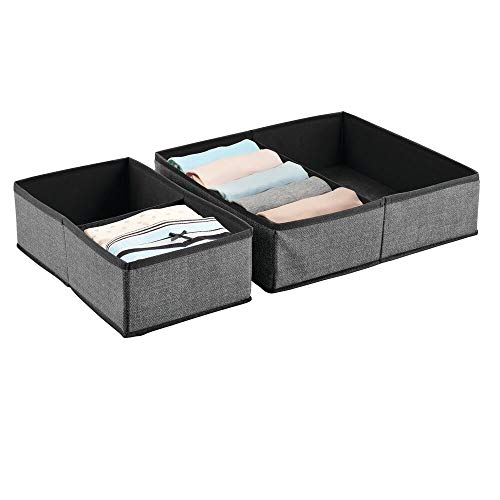 mDesign Juego de 2 organizadores de cajones – Organizadores de Ropa Interior, Accesorios y Joyas – Cajas organizadoras Plegables de Fibra sintética en Diferentes tamaños – Gris Oscuro/Negro