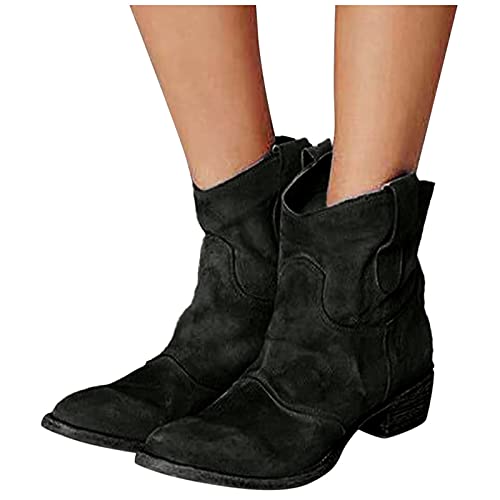 MEIPIQI Zapatos para mujer, estilo europeo y americano, zapatos para mujer, botines informales, retro, botines romanos, sin cordones, tallas 37-42, Negro , 38 EU