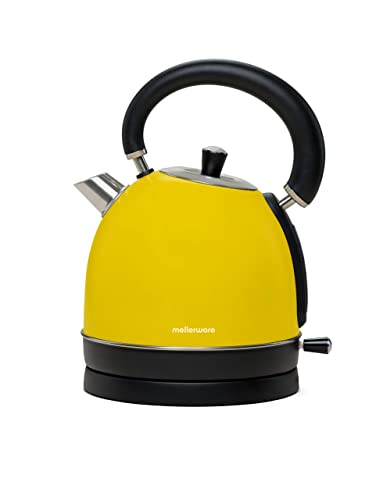 Mellerware - Hervidor Eléctrico INOX Spring! 2200W | Indicador Nivel de Agua | 0-100ºC Calentamiento Rápido <3 min 1.8L | Base 360º | Libre BPA | Kettle Diseño Tetera Elegante | Amarillo