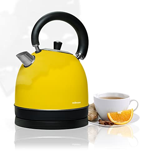 Mellerware - Hervidor Eléctrico INOX Spring! 2200W | Indicador Nivel de Agua | 0-100ºC Calentamiento Rápido <3 min 1.8L | Base 360º | Libre BPA | Kettle Diseño Tetera Elegante | Amarillo