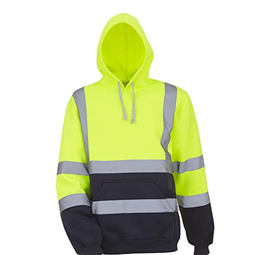 Memoryee Sudadera con Capucha de Lana para Hombre con Capucha Sudadera Reflectante de Alta Visibilidad Trabajo al Aire Libre de Seguridad Talla Grande Jumper Top Green L