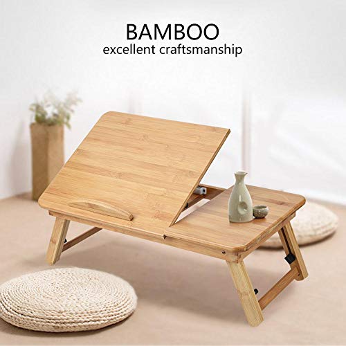 Mesa de Cama portátil, Plegable, de bambú Natural, Altura Ajustable, Soporte de Escritorio para Ordenador portátil, 50 x 30 cm