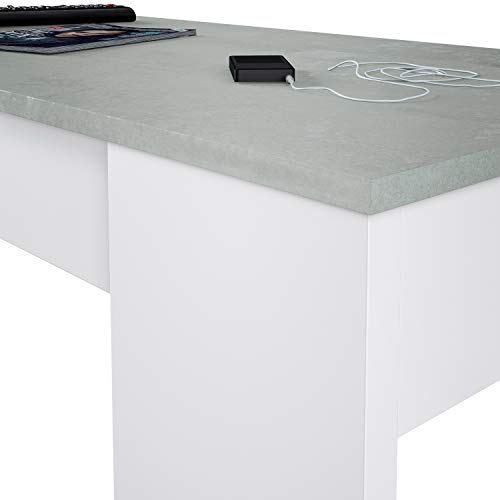 Mesa de Centro Elevable, Mesita de Salón o Comedor, Modelo LC, Acabado en Color Blanco Artik y Cemento, Medidas: 100 cm (Ancho) x 50 cm (Fondo) x 45-56 cm (Alto)