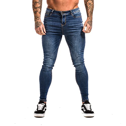 MG MORENGAR Jeans básico Skinny Azul para Hombre – Vaqueros Color Azul elásticos y Ajustado. Tejanos de Ajuste Cintura a Tobillos. (38 Europa (28 USA))