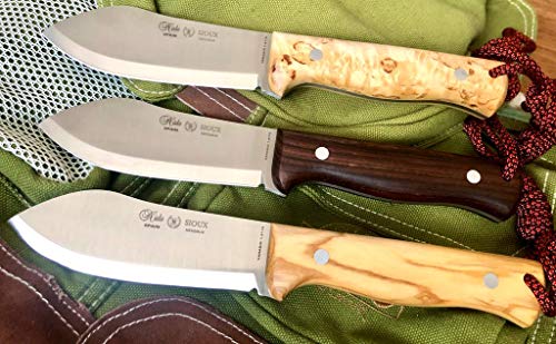 Miguel Nieto Nieto - 1047-O. Cuchillo Sioux NESSMUK. Mango de Olivo. Acero Inoxidable. Hoja 11,3 cm. Funda Cuero. Herramienta para Caza, Pesca, Camping, Outdoor, Supervivencia y Bushcraft