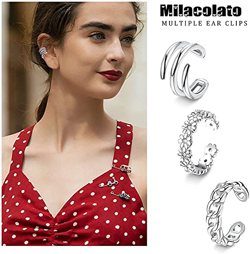 MILACOLATO 20 Ear Cuff Pendientes Ajustables para Orejas para Mujer, Ajustable Earcuffs con Clip Falso en Cartílago Hélice Pendientes de Oreja de Oro/Plata/Oro Rosa