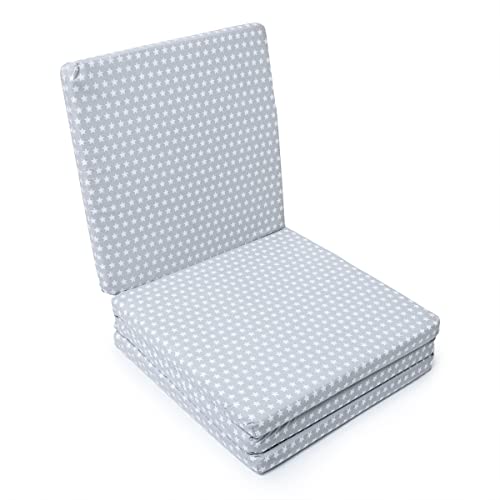 MIMUSELINA. Colchoneta juego suelo bebé plegable 120x120 DESENFUNDABLE, LAVABLE, evolutiva. Colchoneta bebe. Alfombra Puzzle de gateo, movimiento libre ESTRELLAS GRIS