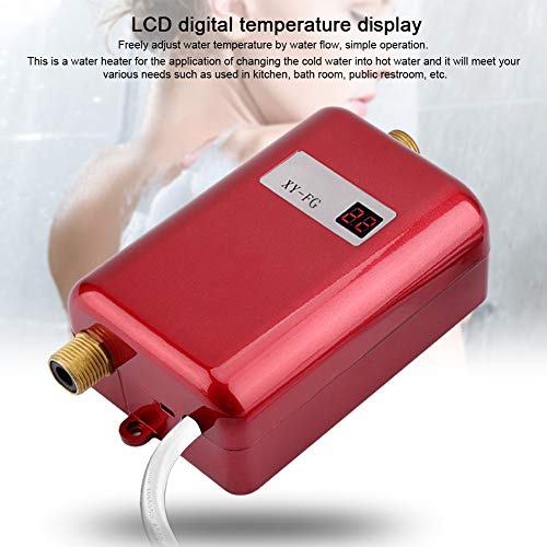 Mini calentador de agua sin tanque, 220V 3800W Mini calentador de agua caliente instantáneo sin tanque eléctrico Cocina de baño Calentador de agua de lavado Calentador de agua instantáneo(rojo)