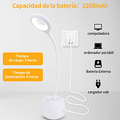 MINLUK Lámparas de Escritorio LED，Lluminación Nocturna，Lámparas de Mesa 3 Niveles de Brillo, Recargable USB con Control Táctil, Cuidado de ojos, Flexo LED para Leer, Estudiar, Dormir,Trabajar