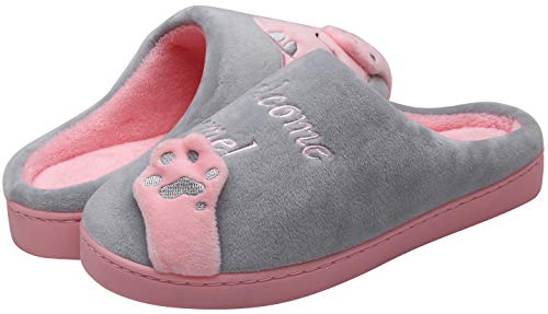 Mishansha Hombre Mujer Zapatillas de Casa para Invierno Otoño, con Forro de Felpa y Suela Dura, Cómodas/Blanditas/Mulliditas y Calentitas(048 Gris, 39/40 EU - Tamaño del Fabricante: 40/41 CN)