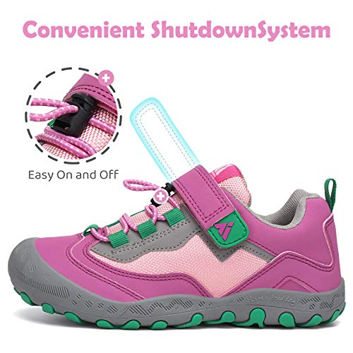 Mishansha Zapatos de Bambas Niños Zapatillas de Senderismo Niñas Zapatillas de Deporte Trekking Montaña Transpirable Antideslizante Ligero Sneakers Rosa/Verde 27 EU