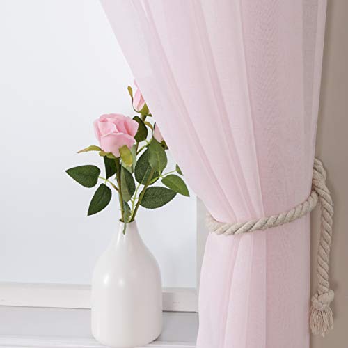 MIULEE Cortinas Poliéster Translucida de Dormitorio Moderno Ventana Visillos Salon para Sala Cuarto Dormitorio Comedor Salon Cocina Salón de 2 Unidades 140 x 245cm Rosa Bebé