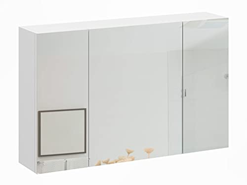 MKS MEBLE Armario de baño Aura blanco espejo laminado PVC chapa minimalista Loft