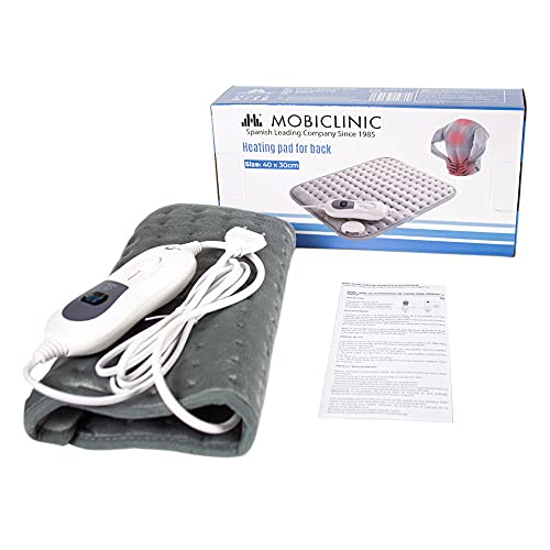 Mobiclinic, Almohadilla eléctrica dorsal, Térmica, 3 Niveles de calor, Apagado automático, Marca Española, Para espalda, lumbares, Potencia de 100W, Gris, 40x30 cm