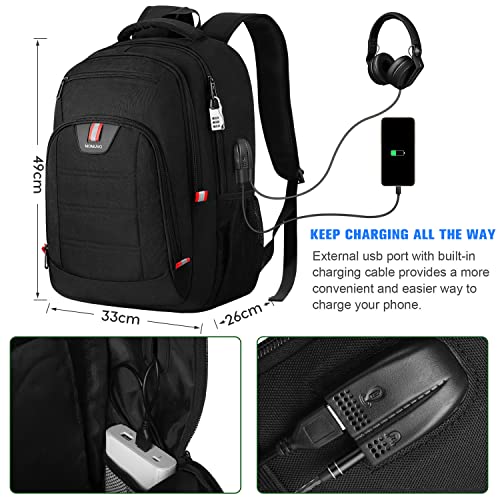 Mochila Portátil Hombre 17.3 Pulgadas,Mochilas Escolares Juveniles Mochila Trabajo Gran Capacidad Mochilas Ordenador Portatil con Carga USB para Estudiantes,para Viajes Universidad Negocios,Negro