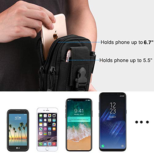 MoKo Molle Edc Bolso Universal del Senderismo Móvil Compatible con Teléfono de 6.7", iPhone 13 Mini /13/13 Pro, iPhone SE 2020, iPhone 12 Mini/12 Pro MAX/iPhone 11 Pro MAX, Galaxy S10 e/S10 - Negro