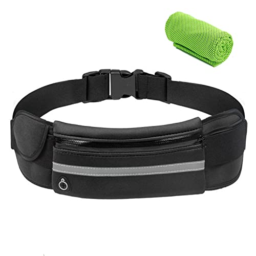 Moliwen Riñoneras Belt Cinturón Deportivo Bolso de Correr Riñonera Deportiva Impermeable Pack Running con Botella Agua Bolsos para Mujer y Hombre para Ciclismo Senderismo Fitness Viaje (Black)