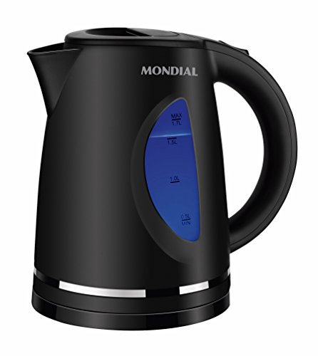 Mondial Hot Calentador Acero Inoxidable, Kettle, Hierve 100º, Potencia de hasta 1200 W, Color: Negro, con Capacidad para hasta 1 Litro de Agua, Dispone de Base giratoria 360º, 2200 W, 1 Liter