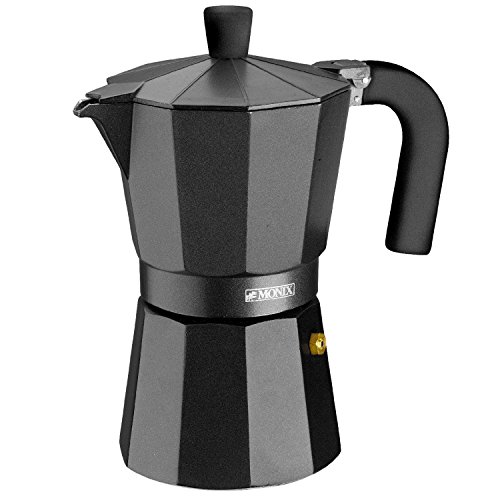 Monix Vitro Noir – Cafetera Italiana de Aluminio, Capacidad 9 Tazas, Apta para Todo Tipo de cocinas Salvo inducción (Braisogona_M640009)