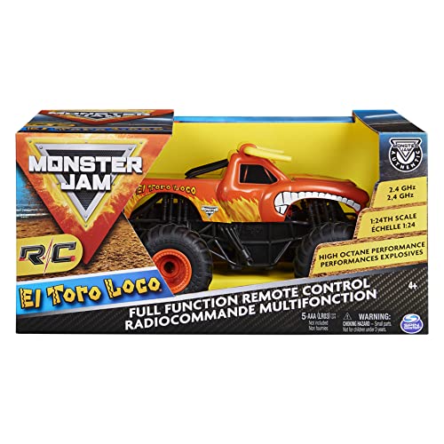 MONSTER JAM - COCHE TELEDIRIGIDO EL TORO LOCO 1:24 - Coche RC Oficial de Monster Jam con Radiocontrol de 2,4 GHz 76 Metros - 6060517 - Juguetes niños 4 años +