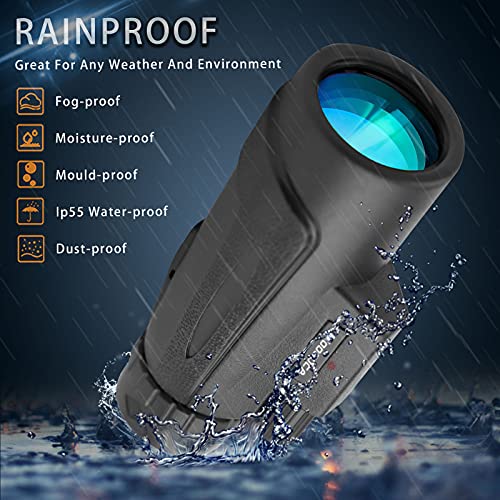 Moocuca Telescopio Monocular, 12 x 50 HD Impermeable y Antivaho Monoculares, Monoculo Telescopio portatil con Soporte y Clip para Observación de Aves Caza Conciertos Viaje