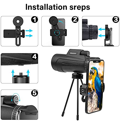 Moocuca Telescopio Monocular, 12 x 50 HD Impermeable y Antivaho Monoculares, Monoculo Telescopio portatil con Soporte y Clip para Observación de Aves Caza Conciertos Viaje